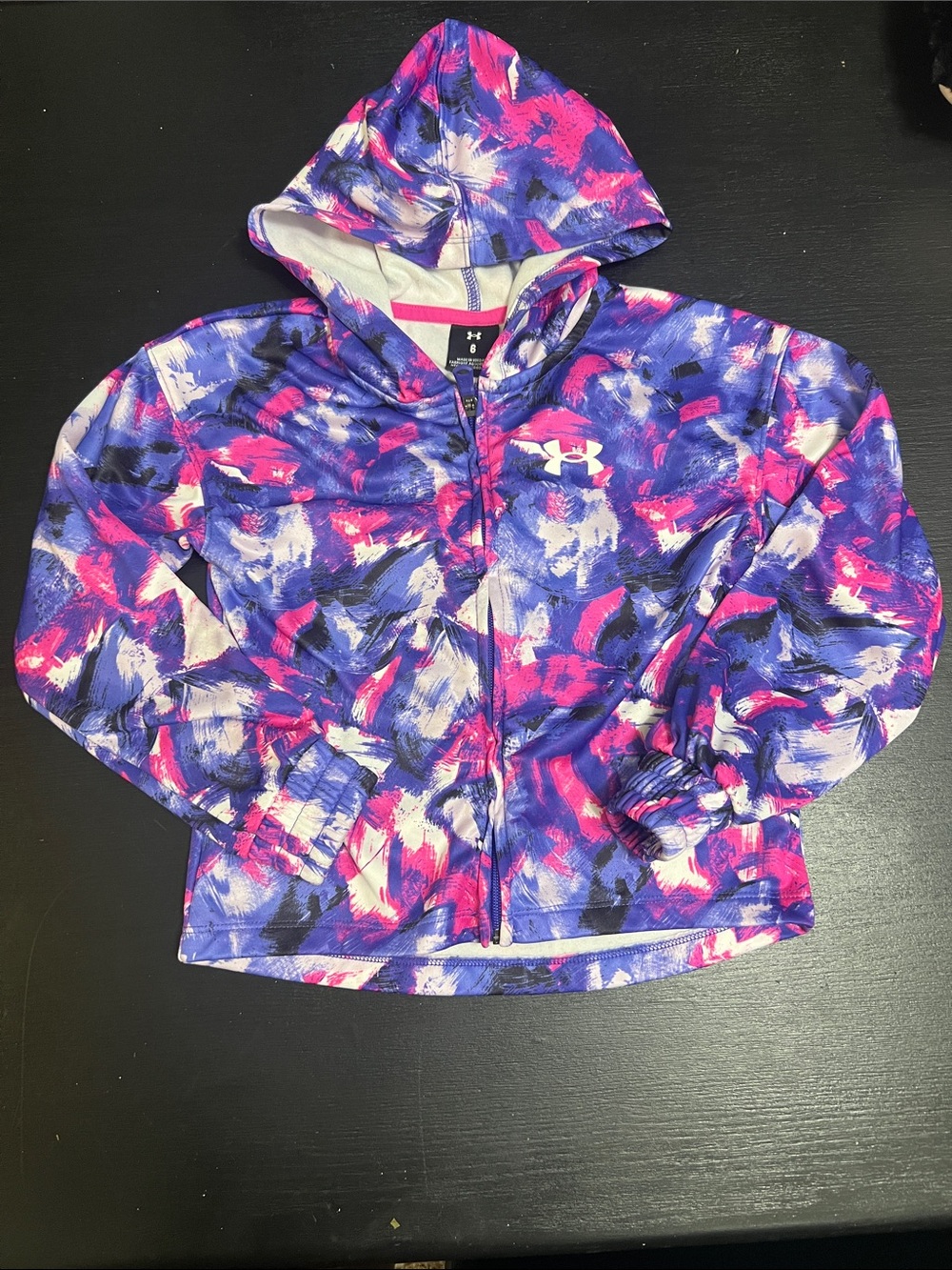 Under Armour Girls Purple, Pink & White Abstract Print Hooded Zip Jacket